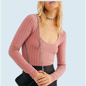Intimately FREE PEOPLE Lucky You Muted Pink Scoop Neck Stretch Top Sz M